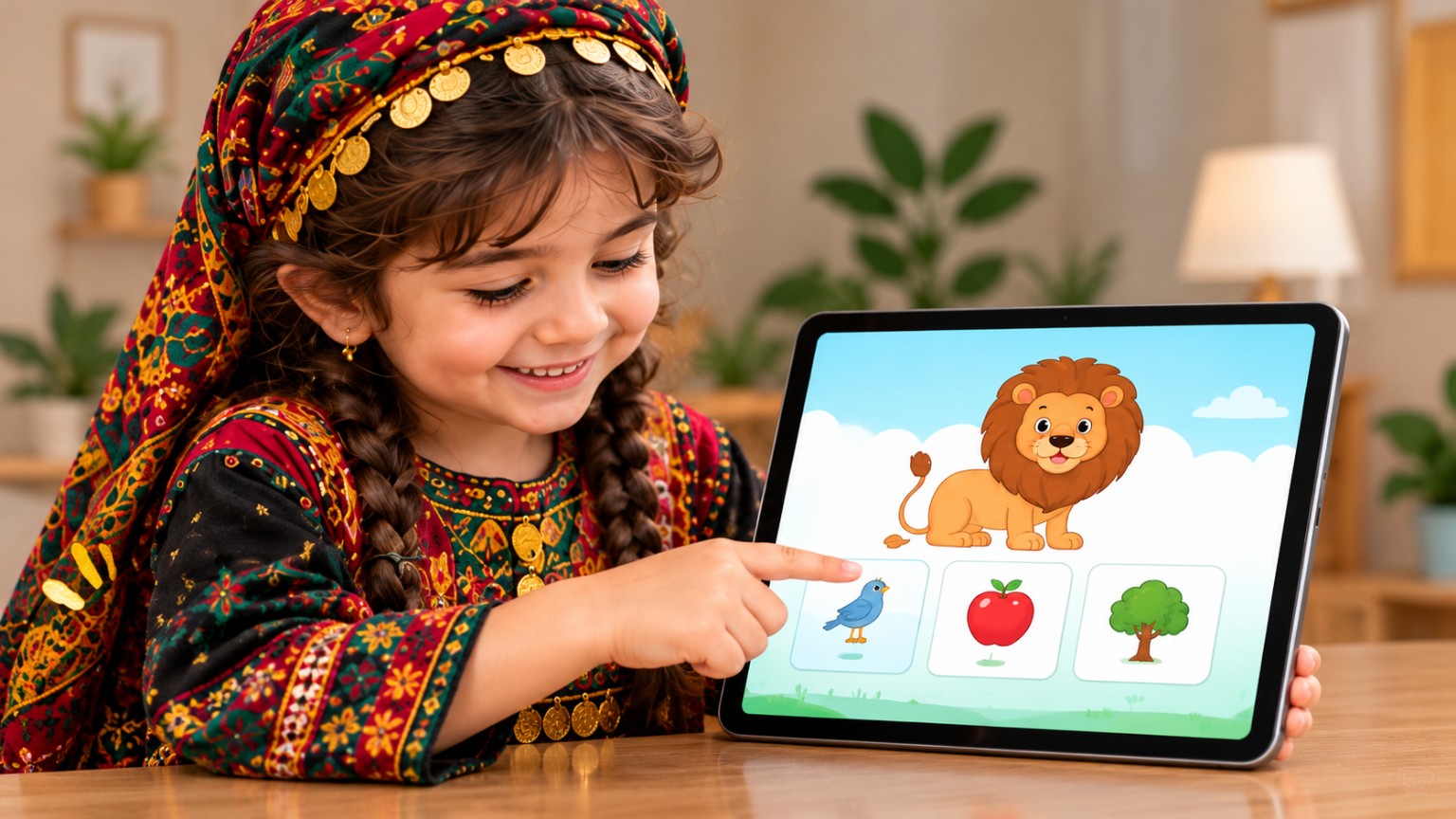 کودک در حال انجام تمرین تصویری با تبلت